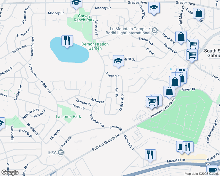 map of restaurants, bars, coffee shops, grocery stores, and more near 1744 Laurel Drive in Monterey Park