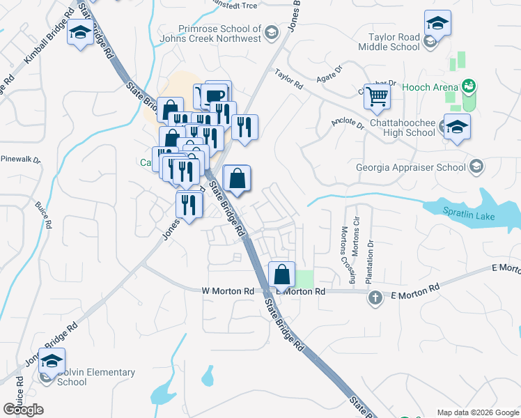 map of restaurants, bars, coffee shops, grocery stores, and more near 4863 Carre Way in Alpharetta