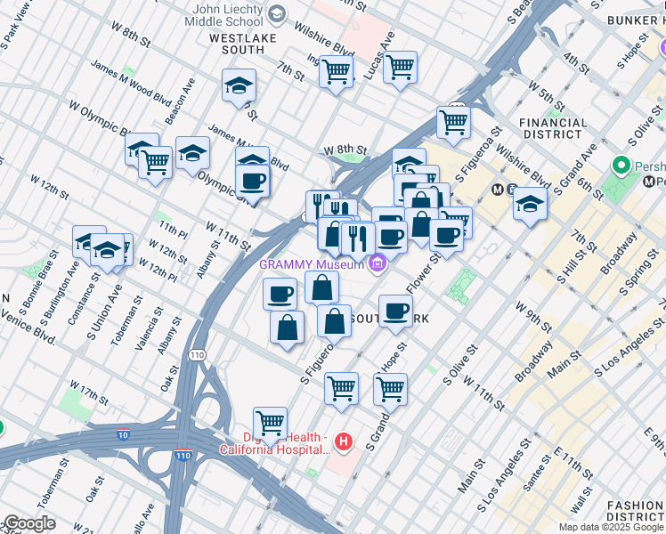map of restaurants, bars, coffee shops, grocery stores, and more near in Los Angeles