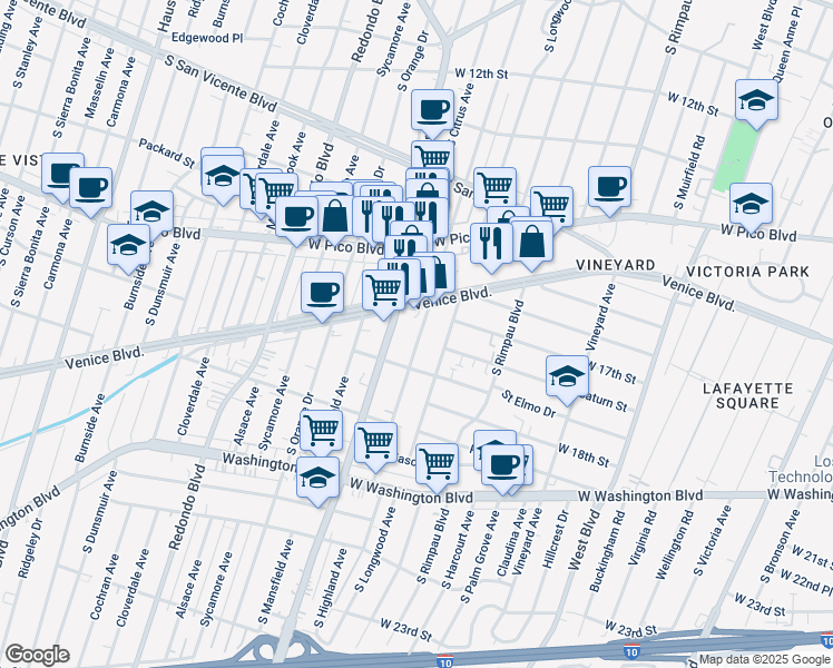 map of restaurants, bars, coffee shops, grocery stores, and more near in Los Angeles