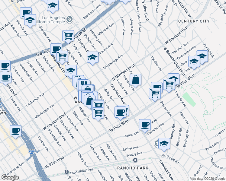 map of restaurants, bars, coffee shops, grocery stores, and more near in Los Angeles