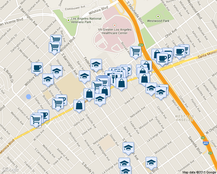 map of restaurants, bars, coffee shops, grocery stores, and more near in Los Angeles