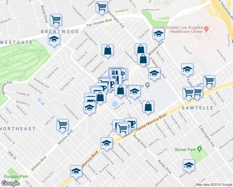 map of restaurants, bars, coffee shops, grocery stores, and more near in Los Angeles