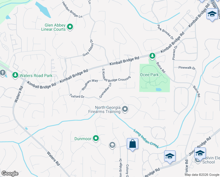 map of restaurants, bars, coffee shops, grocery stores, and more near 10825 Grenadier Lane in Alpharetta