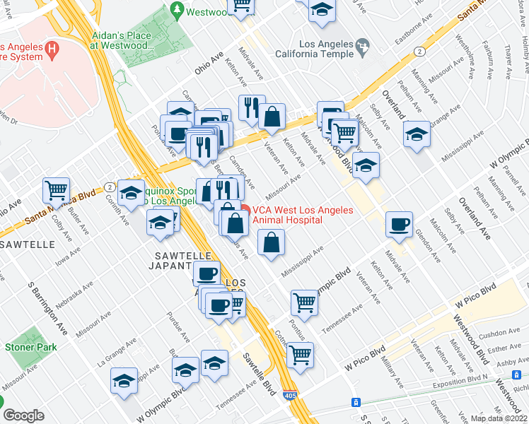 map of restaurants, bars, coffee shops, grocery stores, and more near 1911 Camden Avenue in Los Angeles