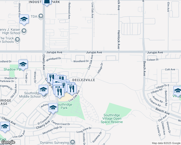 map of restaurants, bars, coffee shops, grocery stores, and more near 11472 Conifer Ct in Fontana