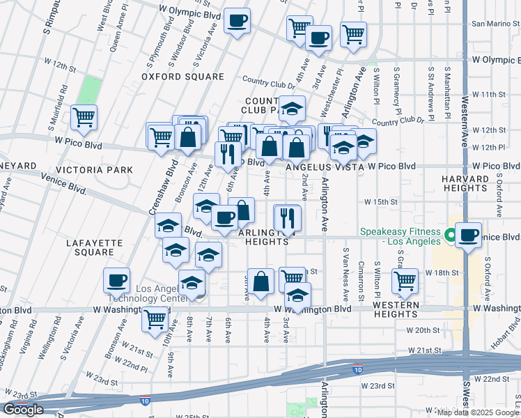 map of restaurants, bars, coffee shops, grocery stores, and more near 1511 4th Avenue in Los Angeles