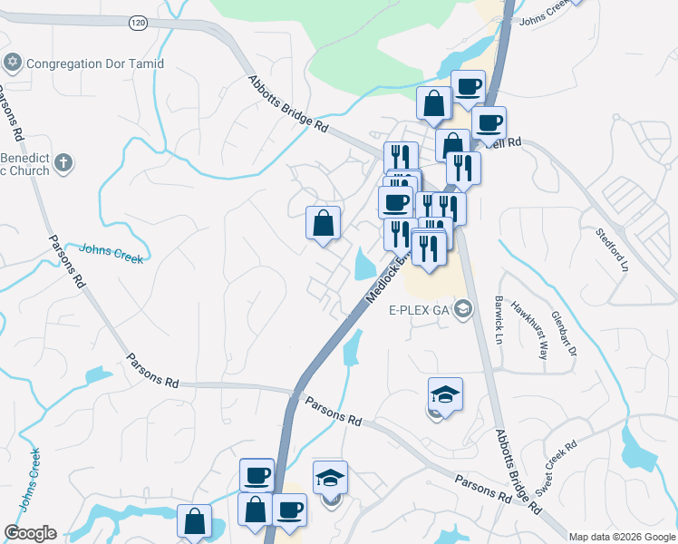 map of restaurants, bars, coffee shops, grocery stores, and more near 10667 Camarilla Court in Duluth