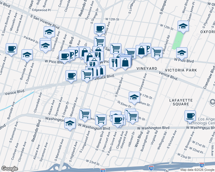 map of restaurants, bars, coffee shops, grocery stores, and more near 4848 West 17th Street in Los Angeles