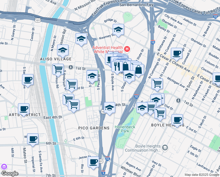 map of restaurants, bars, coffee shops, grocery stores, and more near 1809 East 3rd Street in Los Angeles