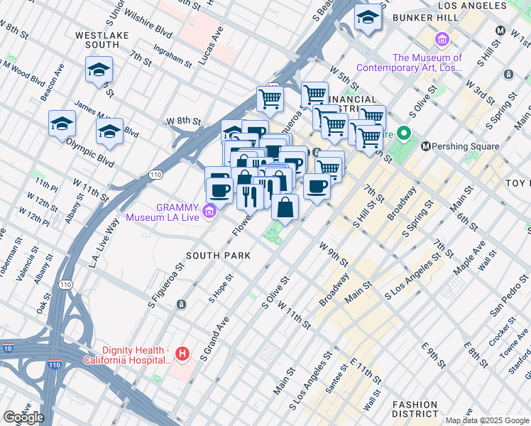 map of restaurants, bars, coffee shops, grocery stores, and more near in Los Angeles