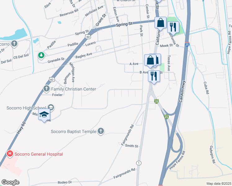 map of restaurants, bars, coffee shops, grocery stores, and more near 1102 Judith Court in Socorro