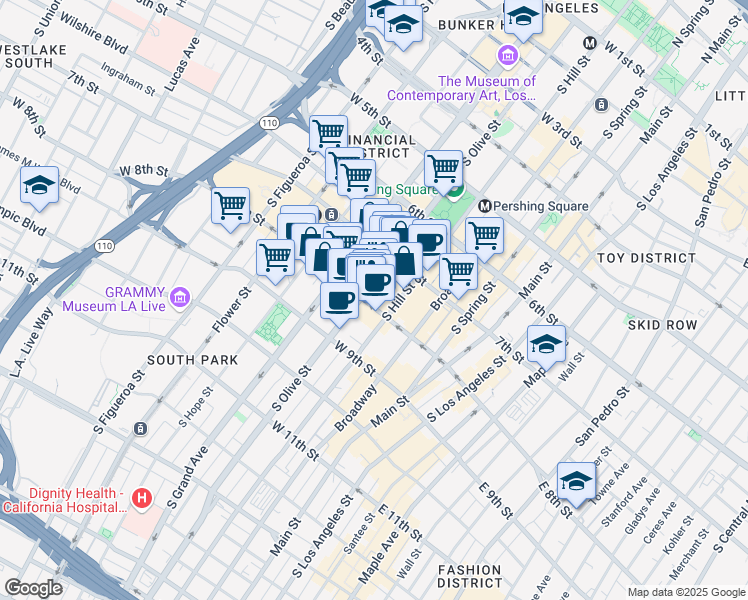 map of restaurants, bars, coffee shops, grocery stores, and more near in Los Angeles