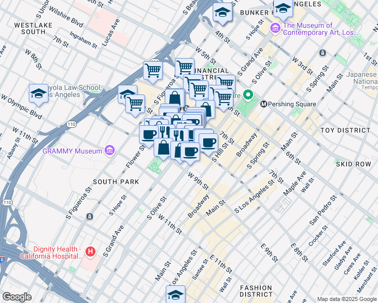 map of restaurants, bars, coffee shops, grocery stores, and more near in Los Angeles