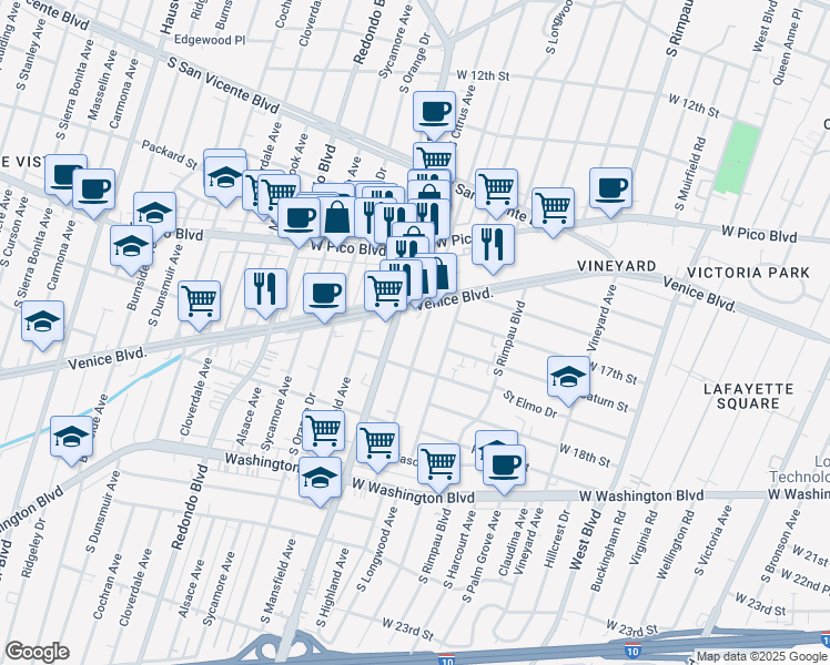 map of restaurants, bars, coffee shops, grocery stores, and more near in Los Angeles