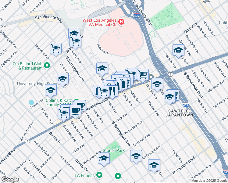 map of restaurants, bars, coffee shops, grocery stores, and more near in Los Angeles