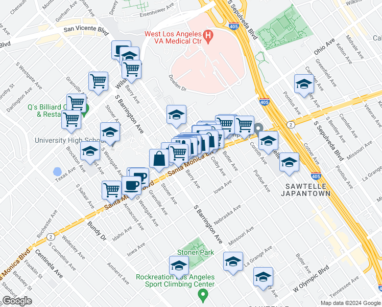 map of restaurants, bars, coffee shops, grocery stores, and more near in Los Angeles
