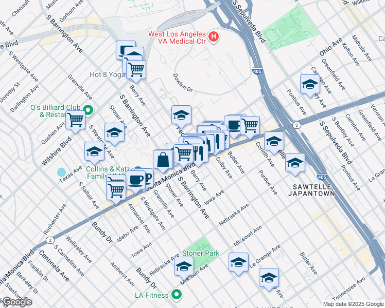 map of restaurants, bars, coffee shops, grocery stores, and more near in Los Angeles