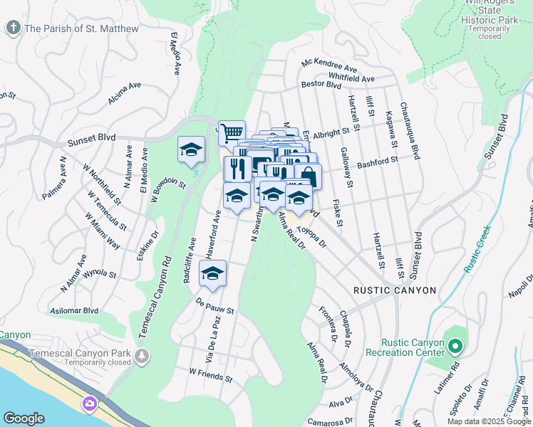 map of restaurants, bars, coffee shops, grocery stores, and more near 15243 La Cruz Drive in Los Angeles