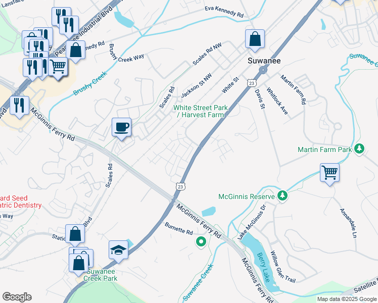 map of restaurants, bars, coffee shops, grocery stores, and more near 992 Harvest Park Lane in Suwanee