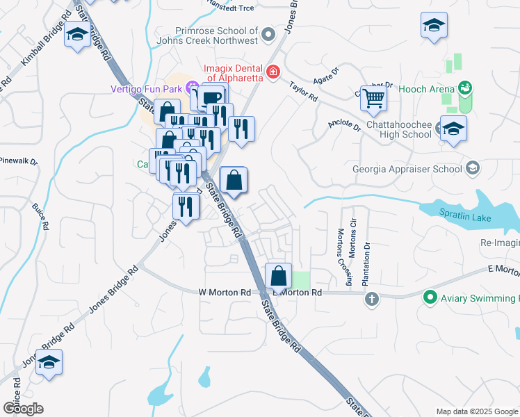 map of restaurants, bars, coffee shops, grocery stores, and more near 4875 Carre Way in Alpharetta