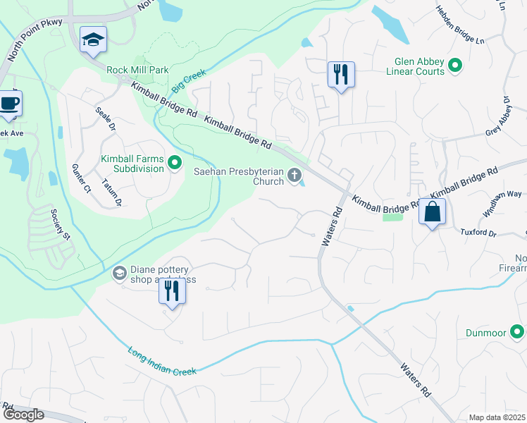 map of restaurants, bars, coffee shops, grocery stores, and more near 1430 Hampton Hill Drive in Alpharetta