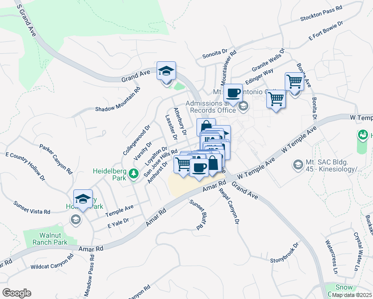 map of restaurants, bars, coffee shops, grocery stores, and more near 1379 Point Loma Place in Walnut