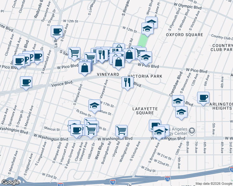 map of restaurants, bars, coffee shops, grocery stores, and more near 4516 Lomita Street in Los Angeles