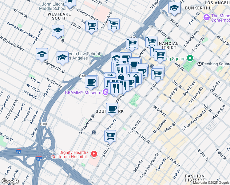 map of restaurants, bars, coffee shops, grocery stores, and more near in Los Angeles