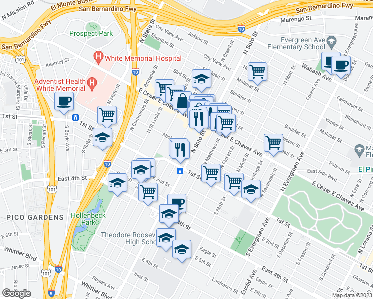 map of restaurants, bars, coffee shops, grocery stores, and more near 2316 Michigan Avenue in Los Angeles