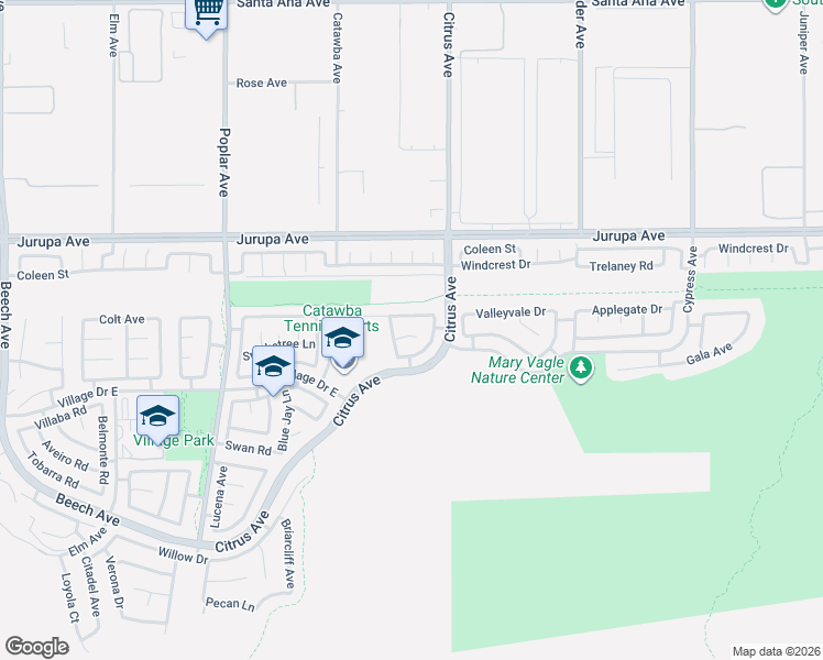 map of restaurants, bars, coffee shops, grocery stores, and more near 11411 Lime Orchard Lane in Fontana
