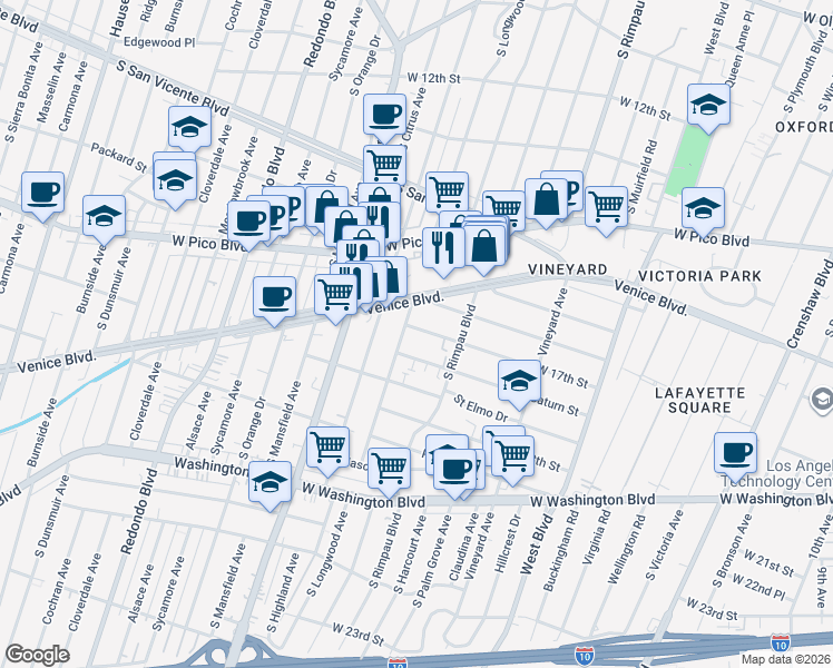 map of restaurants, bars, coffee shops, grocery stores, and more near 4848 West 17th Street in Los Angeles