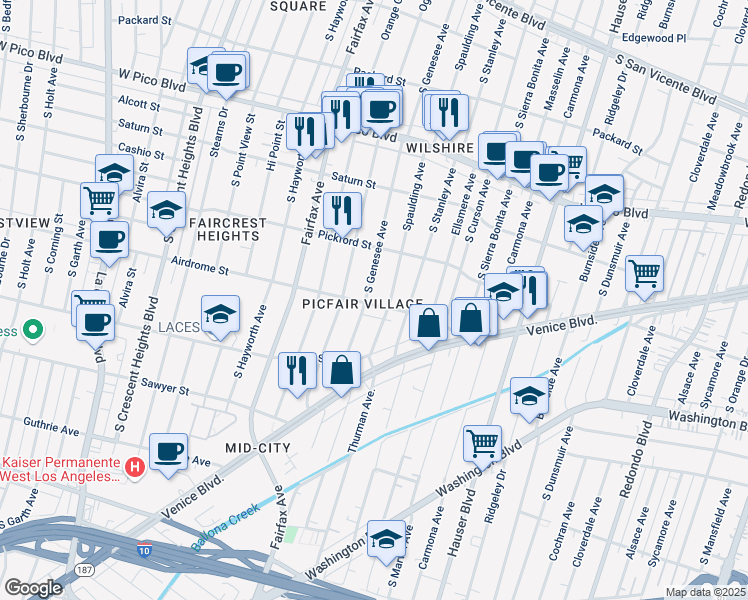map of restaurants, bars, coffee shops, grocery stores, and more near in Los Angeles