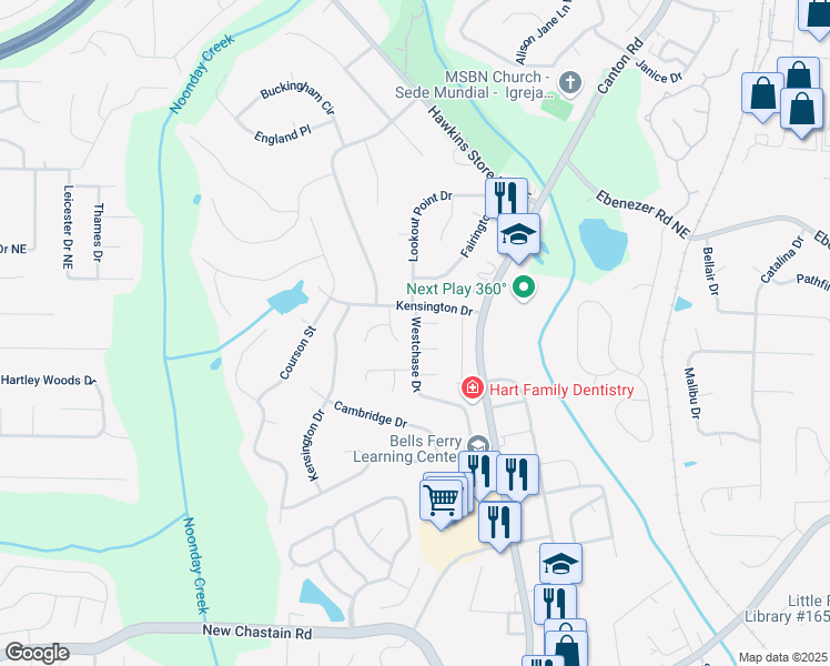 map of restaurants, bars, coffee shops, grocery stores, and more near 3791 Westchase Drive in Marietta
