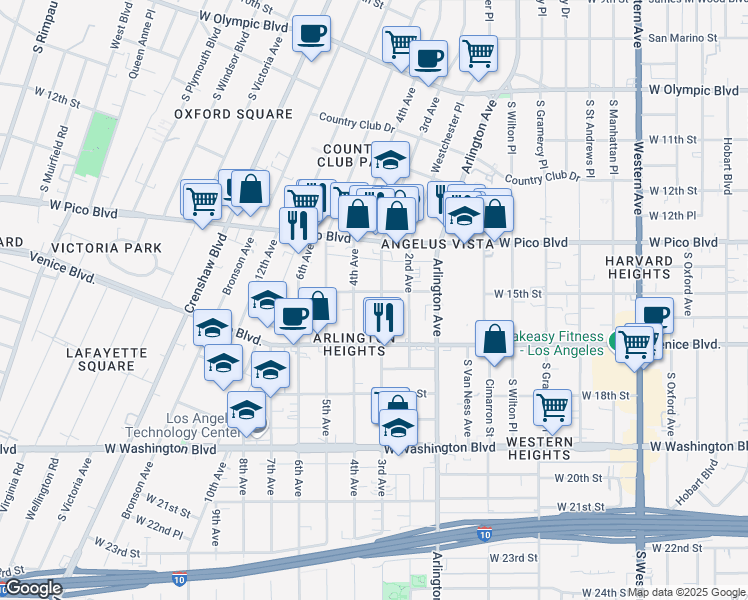 map of restaurants, bars, coffee shops, grocery stores, and more near 1507 3rd Avenue in Los Angeles
