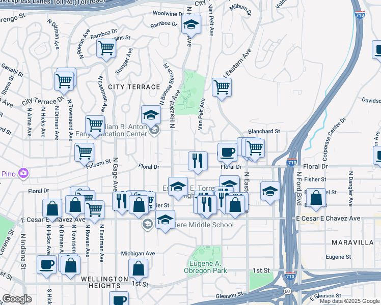 map of restaurants, bars, coffee shops, grocery stores, and more near 4037 Folsom Street in Los Angeles