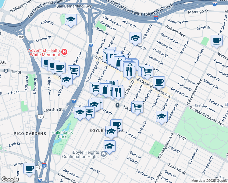 map of restaurants, bars, coffee shops, grocery stores, and more near 2230 Michigan Avenue in Los Angeles