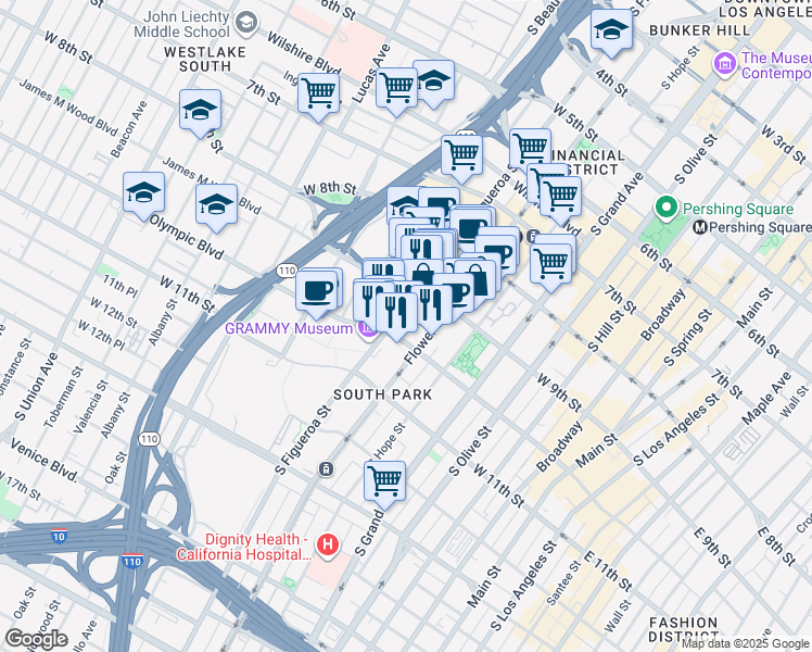 map of restaurants, bars, coffee shops, grocery stores, and more near in Los Angeles