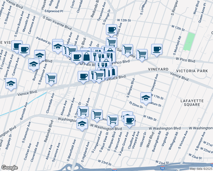 map of restaurants, bars, coffee shops, grocery stores, and more near in Los Angeles