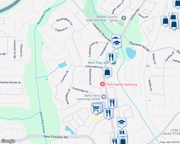 map of restaurants, bars, coffee shops, grocery stores, and more near 3791 Westchase Drive in Marietta