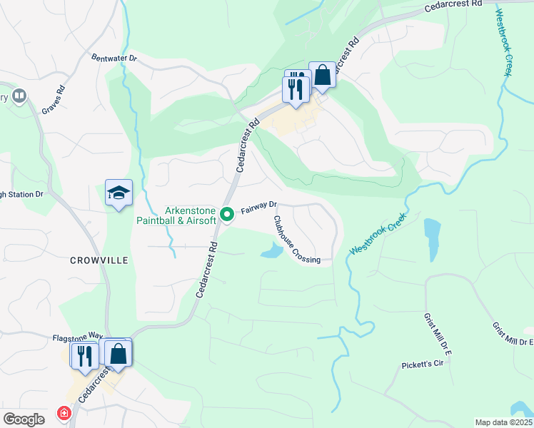 map of restaurants, bars, coffee shops, grocery stores, and more near 15 Creekwater Drive in Acworth