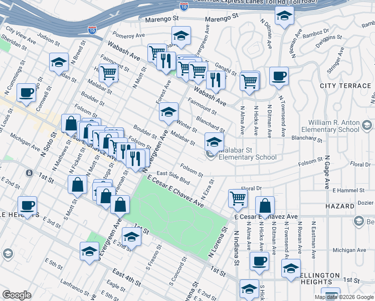 map of restaurants, bars, coffee shops, grocery stores, and more near 615 Sloat Street in Los Angeles