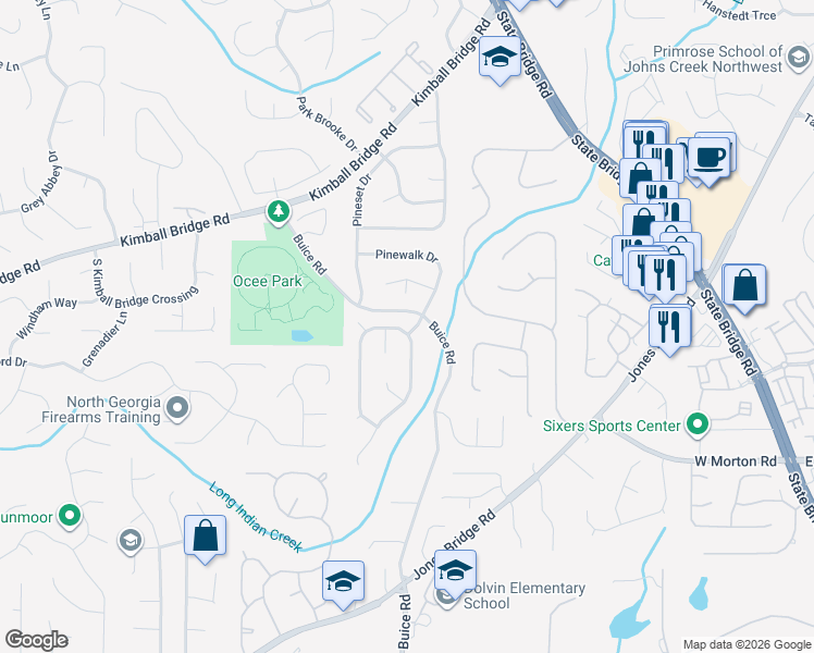 map of restaurants, bars, coffee shops, grocery stores, and more near 10870 Pinewalk Forest Circle in Alpharetta