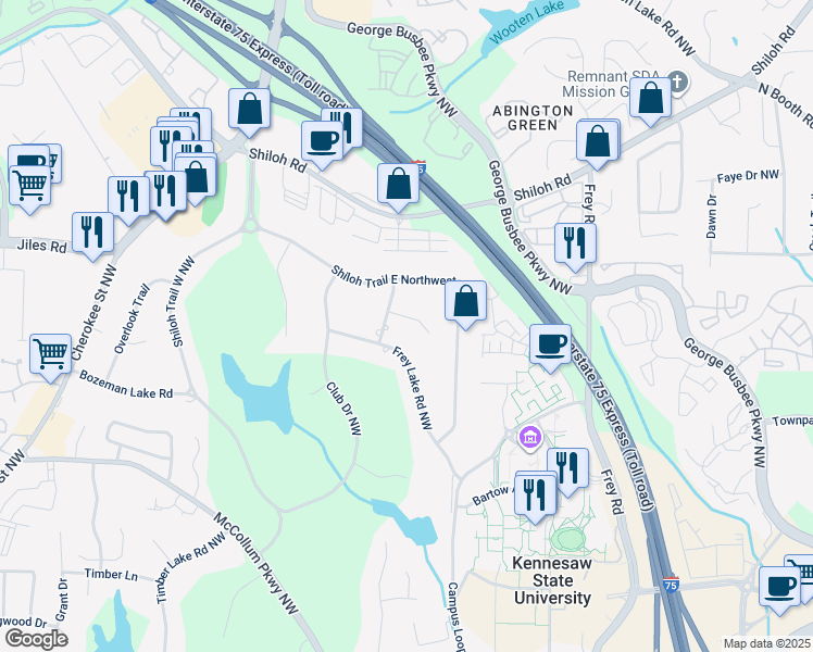 map of restaurants, bars, coffee shops, grocery stores, and more near 1375 Stonehenge Court in Kennesaw