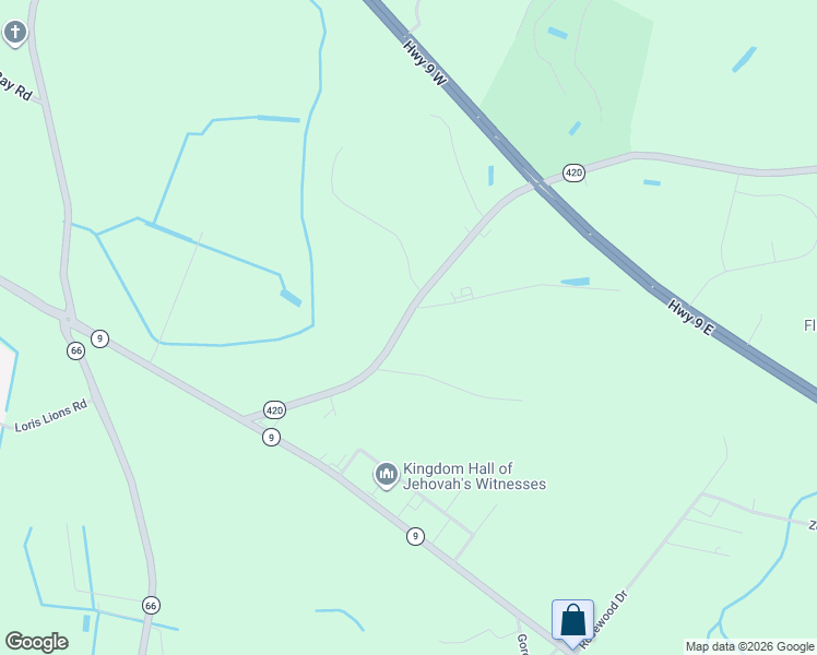 map of restaurants, bars, coffee shops, grocery stores, and more near 350 Log Cabin Road in Loris