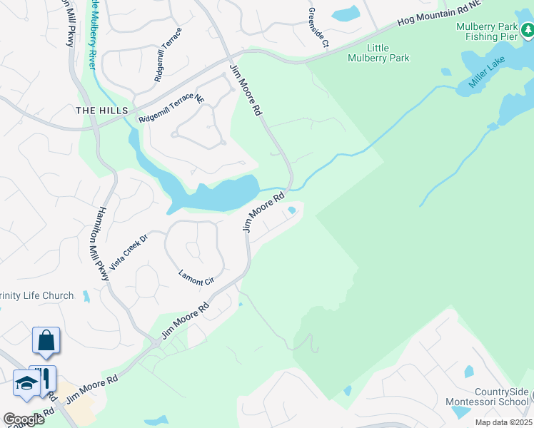 map of restaurants, bars, coffee shops, grocery stores, and more near 3423 Mulberry Lane Court Northeast in Dacula