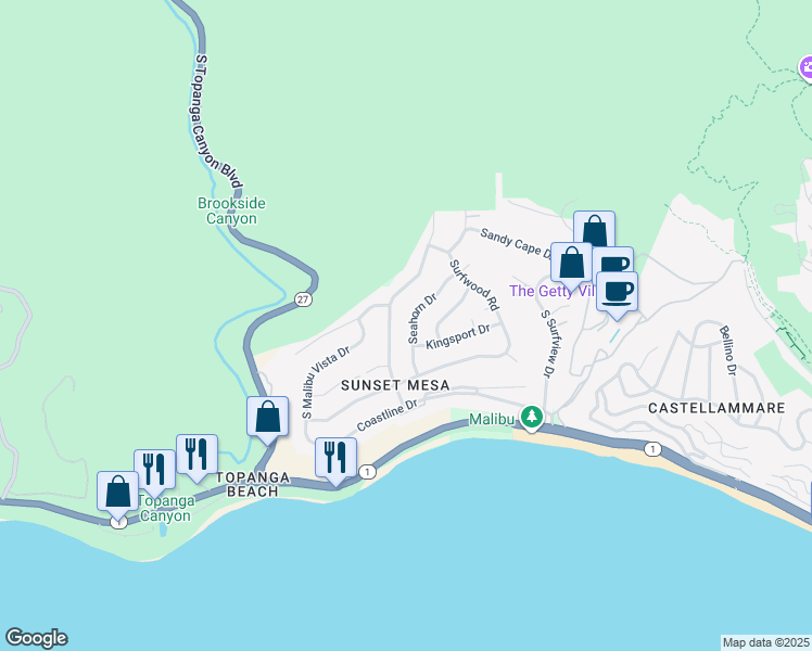 map of restaurants, bars, coffee shops, grocery stores, and more near 3731 Seahorn Drive in Malibu