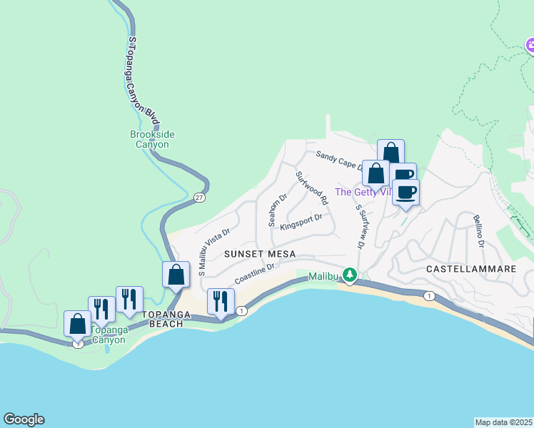 map of restaurants, bars, coffee shops, grocery stores, and more near 3731 Seahorn Drive in Malibu