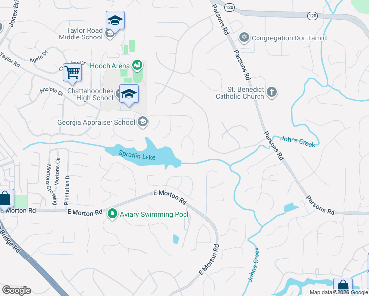 map of restaurants, bars, coffee shops, grocery stores, and more near 5560 Taylor Road in Alpharetta