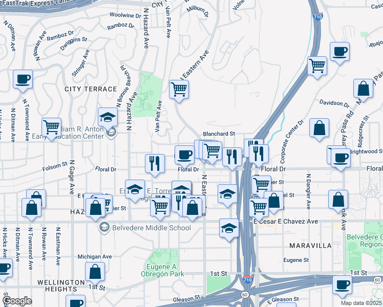 map of restaurants, bars, coffee shops, grocery stores, and more near 4241 Folsom Street in Los Angeles